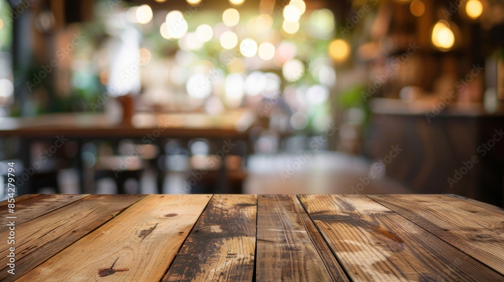 A wooden table in a busy cafe with a blurred background, capturing the lively and social atmosphere. A wooden table in a busy cafe with a blurred background, capturing the lively and social atmosphere.
