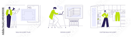 Walk-in closet layout abstract concept vector illustrations.