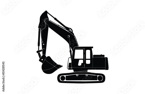 Excavator black icon, isolated on white background. Vector illustration.