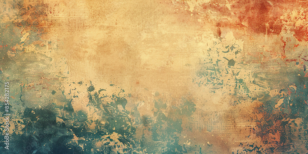 Fototapeta premium Grunge abstract vintage vignette texture background wallpaper. Grainy, brown, blue, orange sepia backdrop, tattered, artistic pattern, distressed, detailed composition