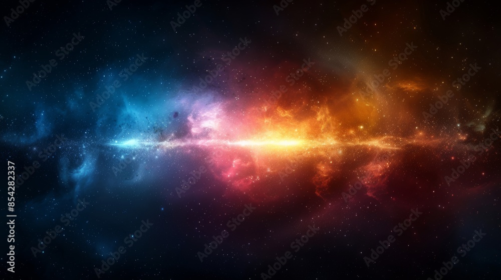 Fototapeta premium Stunning space nebula in vibrant colors of blue, red, and orange, showcasing the beauty of the universe and endless cosmic wonders.