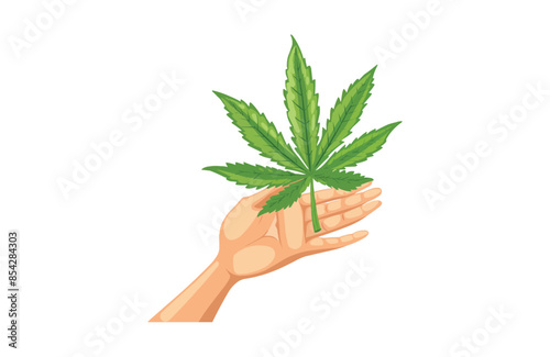 Colorful Cannabis in hand icon isolated on white background.