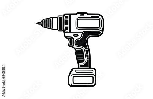 Drill black icon, isolated on white background. Vector illustration.