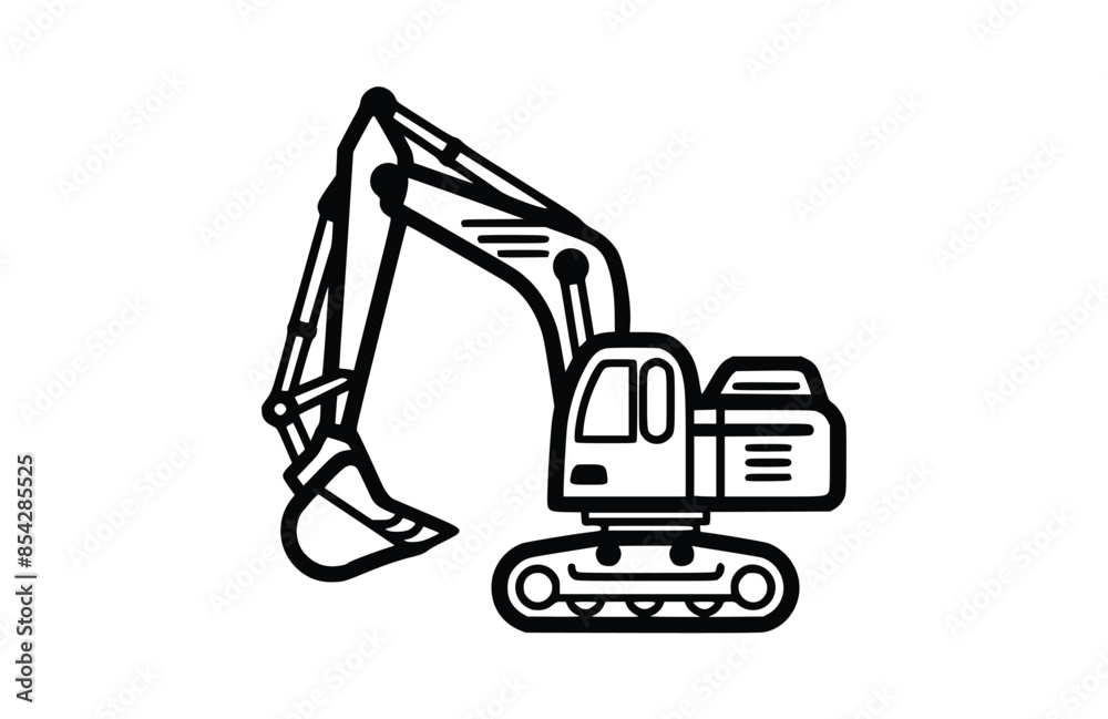 Excavator black icon, isolated on white background. Vector illustration.