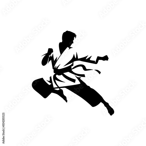 simple silhouette of karate man flying kick