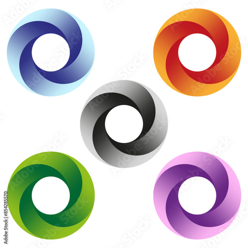 Colorful swirl icons. Gradient vector shapes. Circular abstract designs. Vibrant palette.