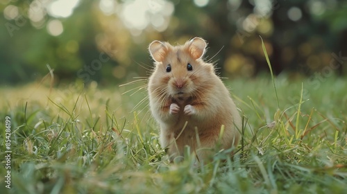 Lovely cute hamster on lawn