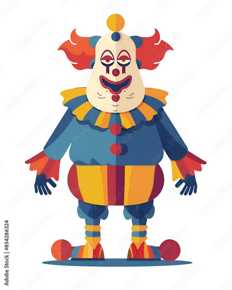 Obraz premium Big sad multicolored full body blue gloves happy birthday party celebration colorful clown. Clown illustration isolated on a white background.
