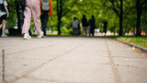 Wallpaper Mural Observing the leisurely stroll of people on a park pathway, surrounded by the calming shade of trees Torontodigital.ca