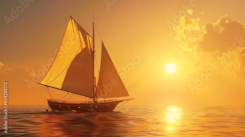 Sailing boat in sea with sunset © Joyce