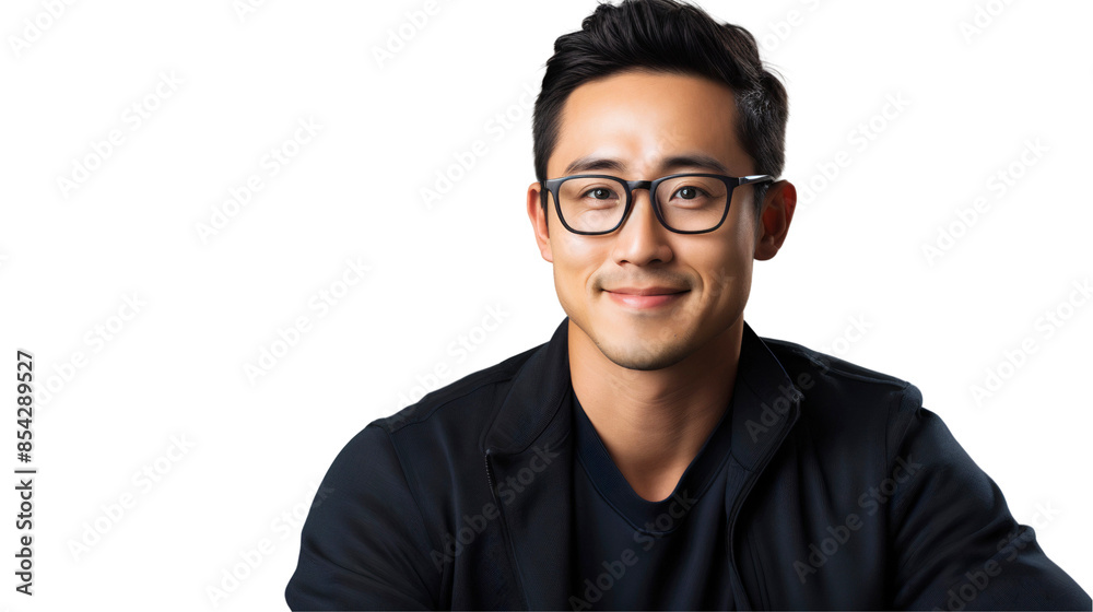 Portrait of a smiling handsome Asian man with glasses, isolated on transparent background Portrait of a smiling handsome Asian man with glasses, isolated on transparent background