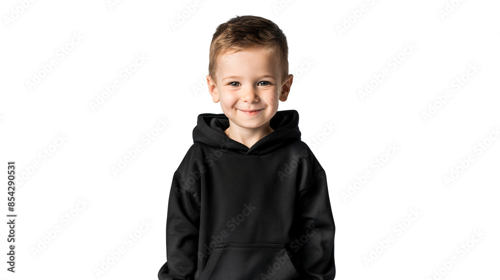 Portrait of a smiling child wearing black hoodie, concept of style and fashion studio shot, isolated on transparent background Portrait of a smiling child wearing black hoodie, concept of style and fashion studio shot, isolated on transparent background