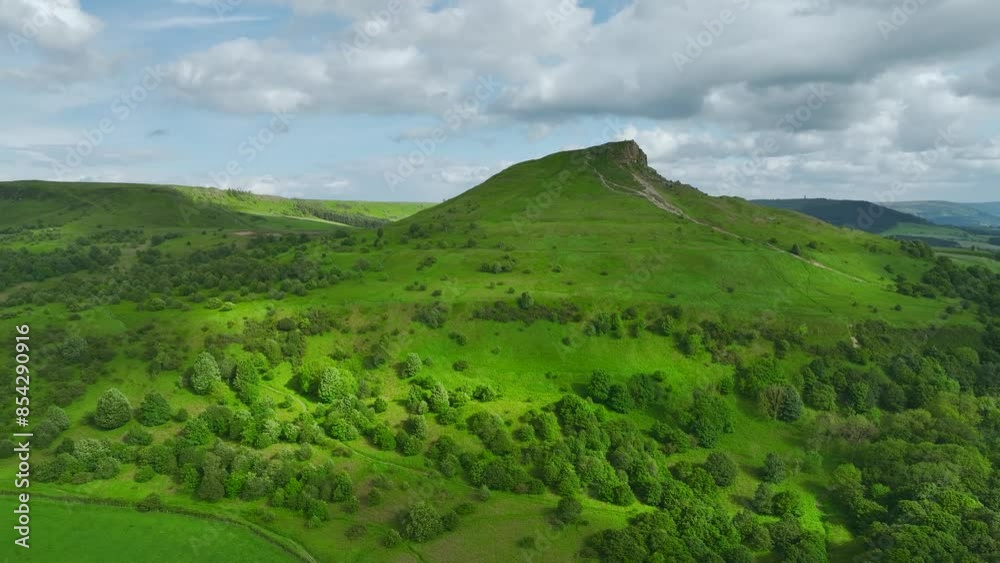 Roseberry Topping from a drone, hill in North York Moors, Yorkshire, England Roseberry Topping from a drone, hill in North York Moors, Yorkshire, England