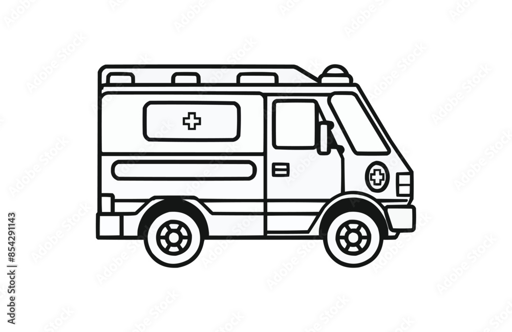 Ambulance black icon, isolated on white background. Vector illustration.