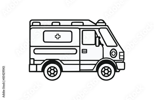 Ambulance black icon, isolated on white background. Vector illustration.