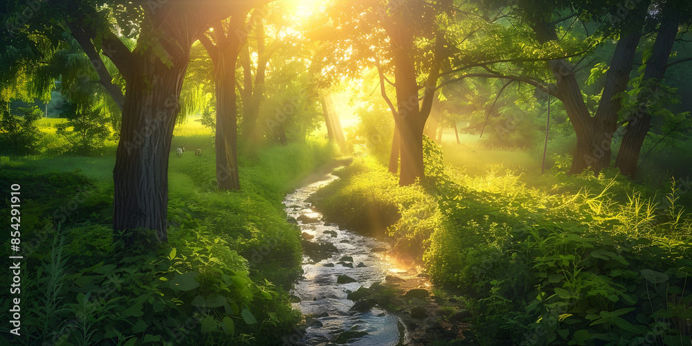 Fototapeta premium Terra Verdejante com Riacho Serpenteante