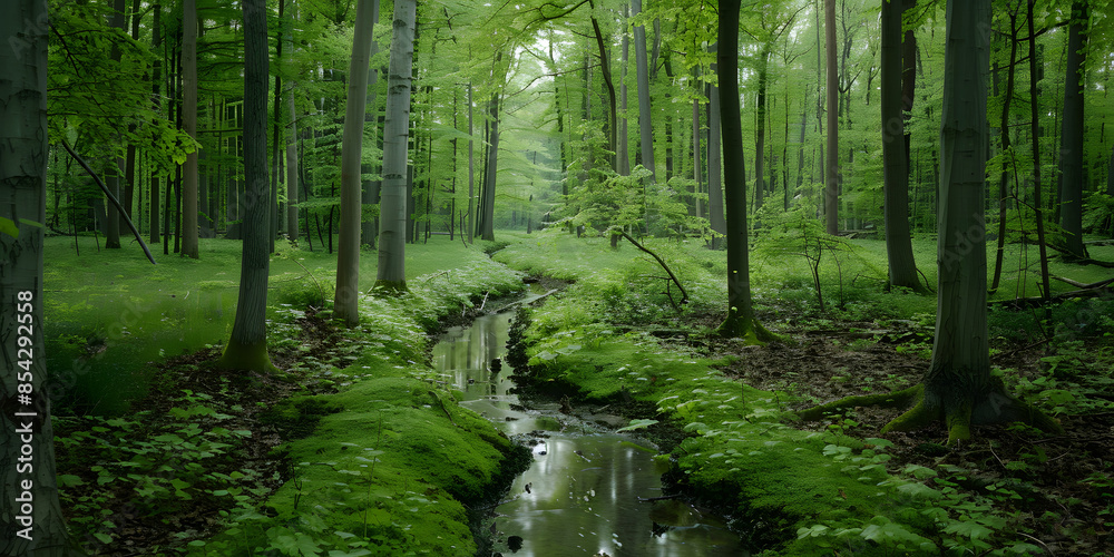 Obraz premium Floresta Verdejante com Riacho Cintilante