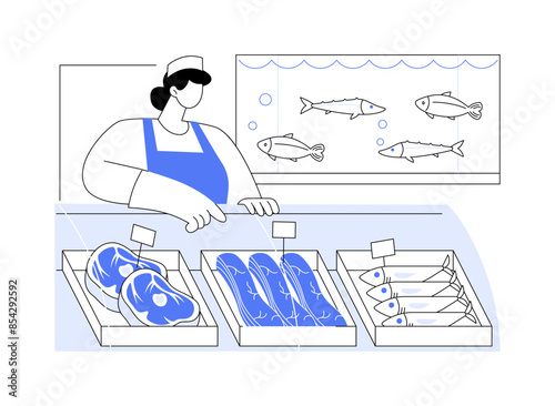 Meat and fish department isolated cartoon vector illustrations.