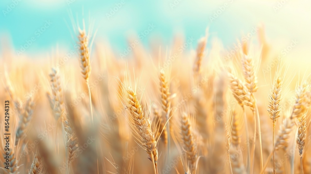Abstract background of golden wheat ear in field with blue sky Abstract background of golden wheat ear in field with blue sky