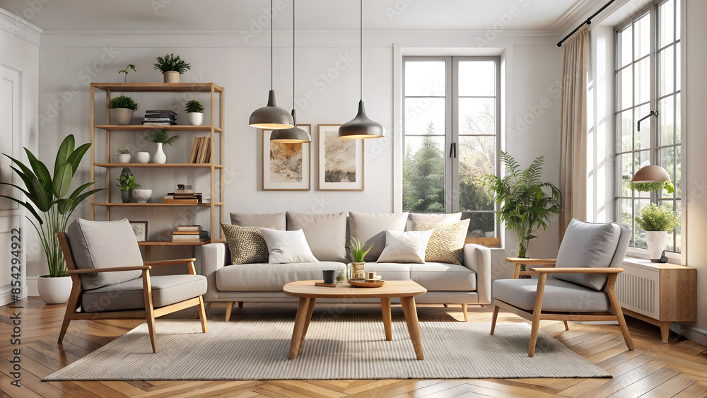 Fototapeta premium Modern living room, AI generated