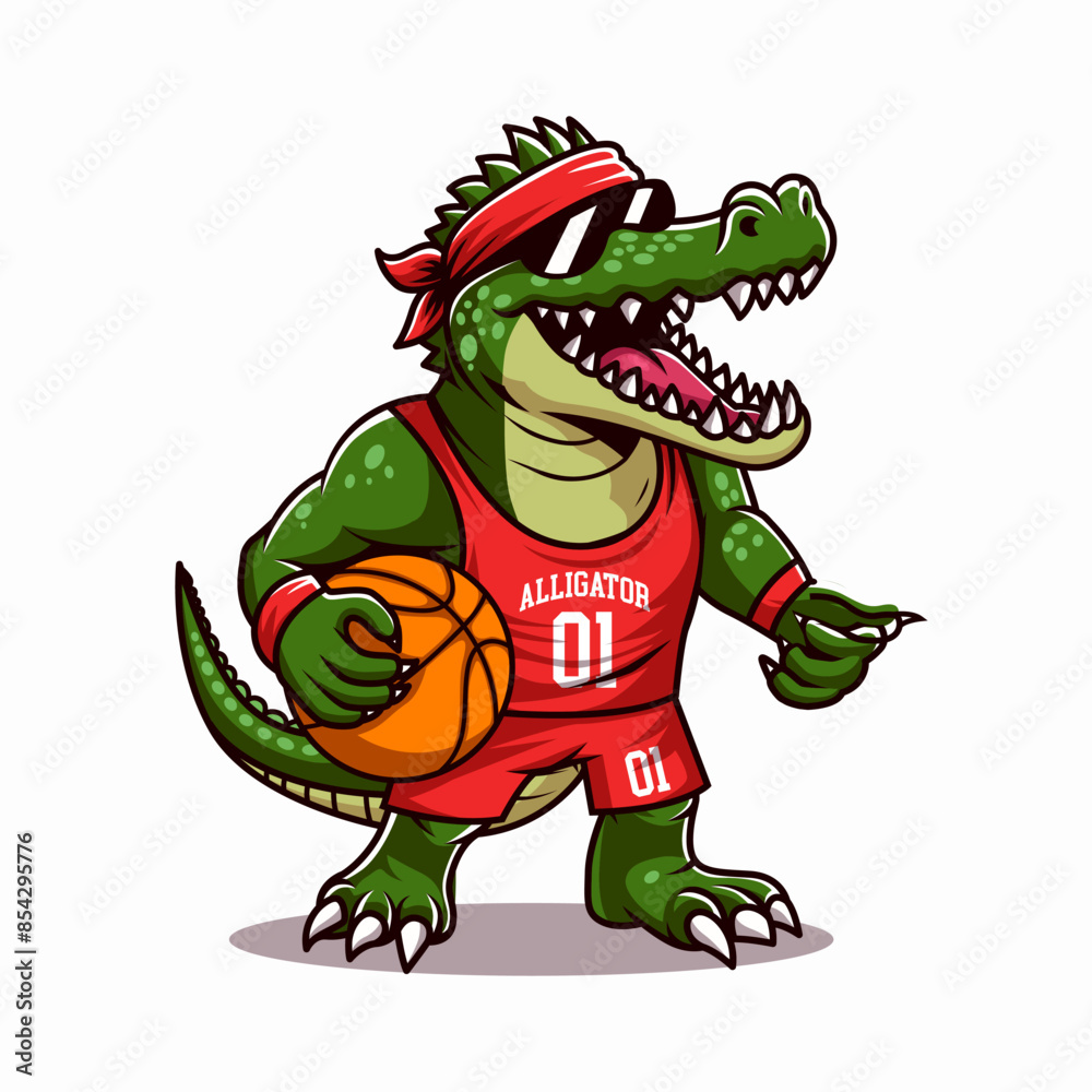 Obraz premium Logo template illustration crocodile mascot for basketball team sport