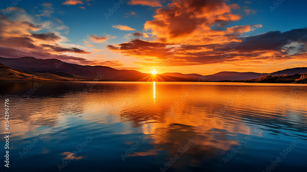 Golden Sunset Over Serene Lake Golden Sunset Over Serene Lake