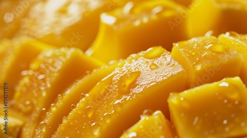 A closeup shot of a juicy mango sliced and ready to be devoured highlighting the sweet and tropical flavors of this popular fruit.