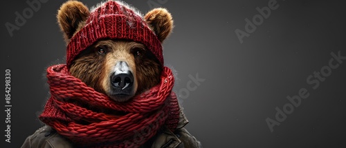 3D Model, A grizzly bear knitting scarves for winter, looking surprisingly focused., high detailed photo