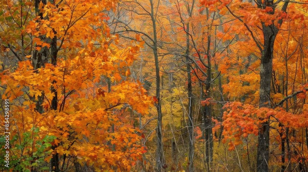 Fall foliage with orange leaves on tree branches in the background Fall foliage with orange leaves on tree branches in the background