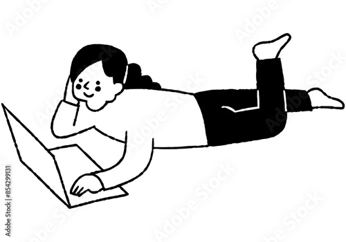 Woman lying down and working on computer_2
