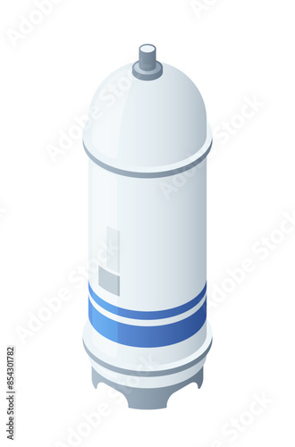 Isometric compressed gas storage tank. Icon with portable cylinder or barrel with oxygen or propane. Container with liquefied gas. Cartoon 3D vector illustration isolated on white background