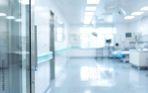 Sterile hospital room, clean and bright, blurred background, modern equipment, professional healthcare setting, tidy environment 