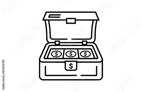 Black cash box icon isolated on white background. Beautiful Cash box icon.