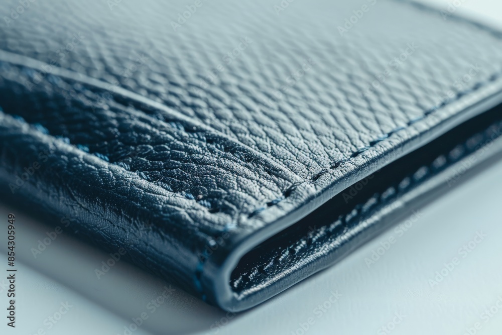 Close-up of a simple black leather wallet with clean stitching and no branding, isolated on a light background