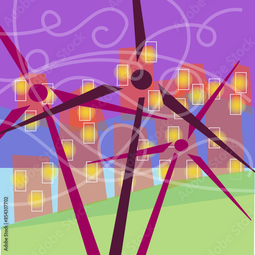Wind Turbines with a Cityscape
