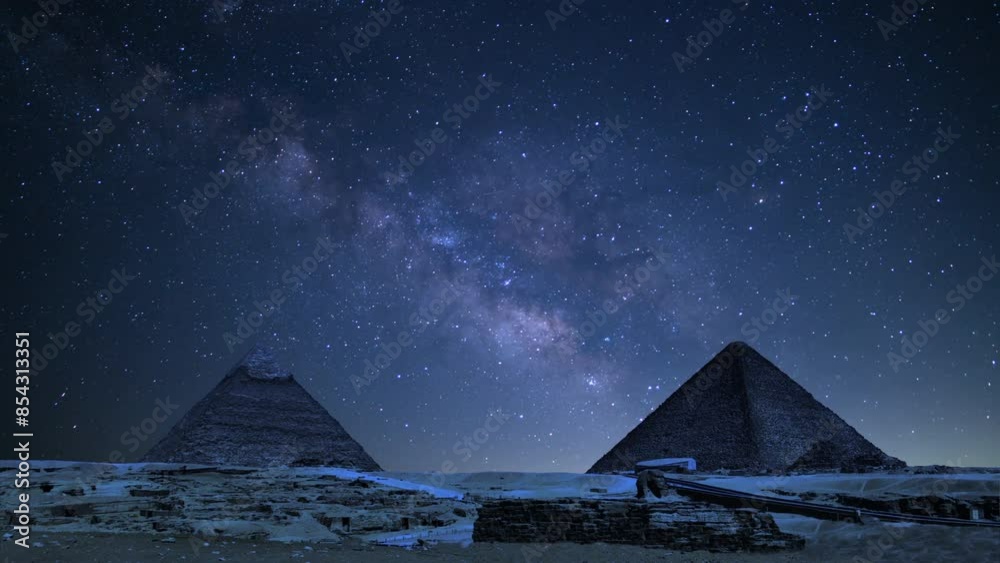 Egypt Pyramid of Khufu, Khafre and Sphinx Under Milky Way Galaxy in the ...