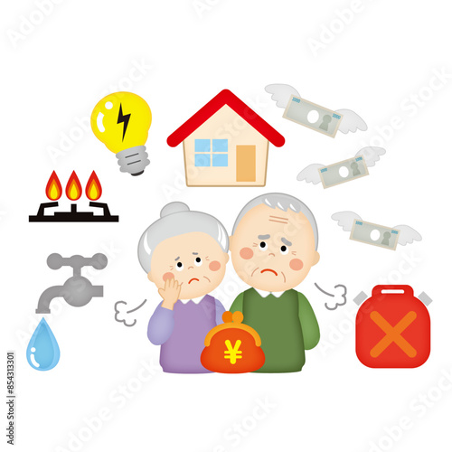 値上げに困ってため息をつく高齢の夫婦のイラスト2