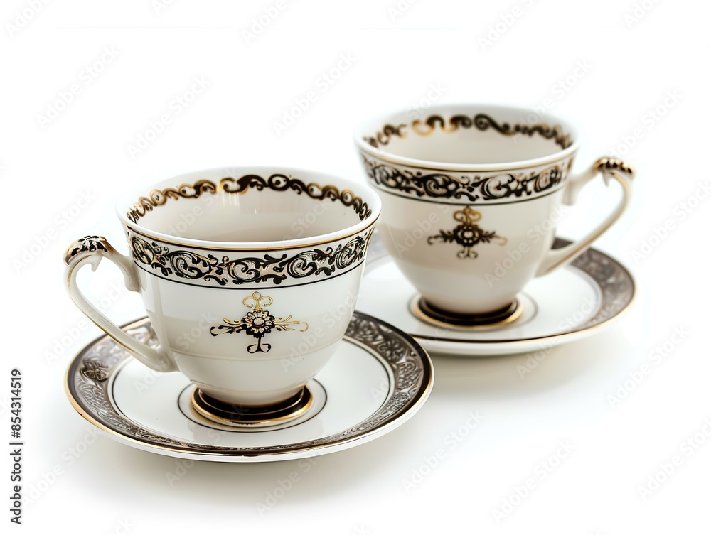 old-fashioned tea or coffee cups isolated on a white background old-fashioned tea or coffee cups isolated on a white background