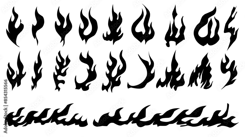 set of fire shape black and white illustration element vector set of fire shape black and white illustration element vector