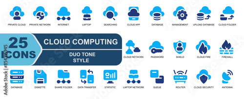 cloud computing icon set.style duo tone.contains STATISTIC,LAPTOP NETWORK,QUEUE,ROUTER,WIFI,CLOUD SECURITY,ANTENNA,SIGNAL,INTERNET,PUBLIC CLOUD,CLOUD,INTERNET,CLOUD NETWORK.
 photo