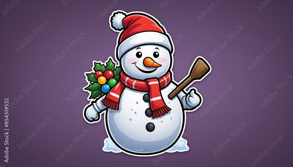 snowman with hat and scarf and ornament merry chritmas snowman with hat and scarf and ornament merry chritmas