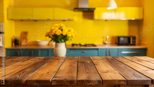 Close-Up Wooden Table with Blurred Interior Background