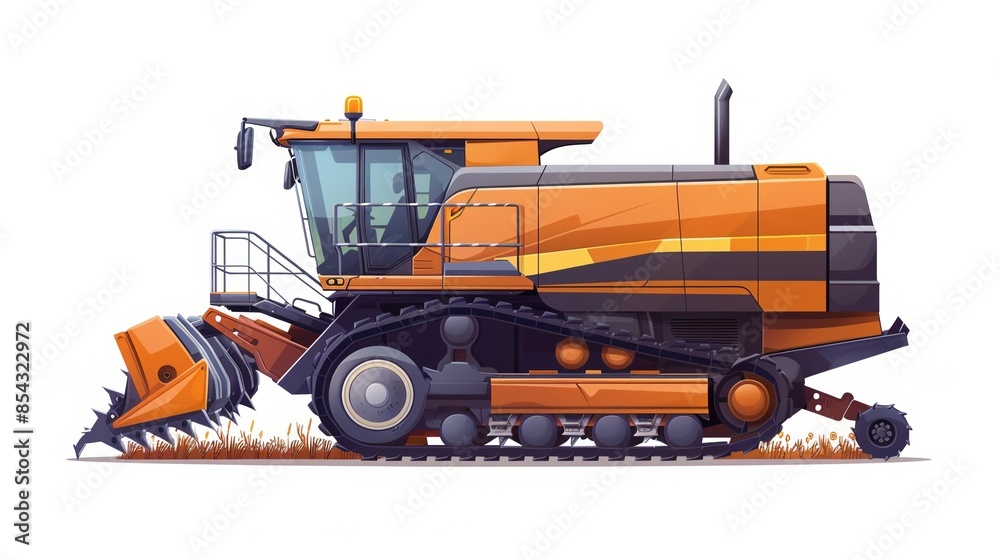 Obraz premium Vector illustration of a combine harvester machine in field.