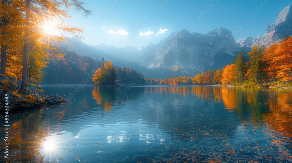 Obraz premium Golden Autumn Reflections in the Mountains