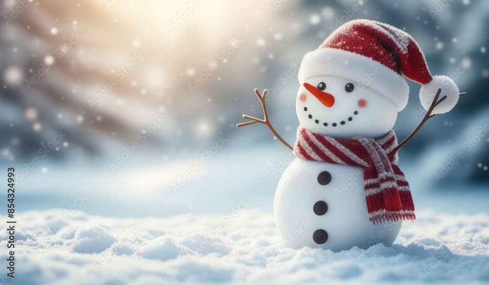 Fototapeta premium snowman on the snow background