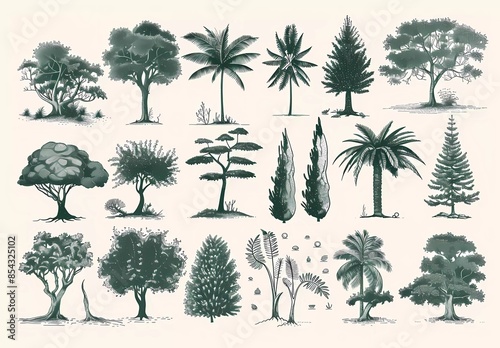 Wallpaper Mural Collection of hand drawn vector trees and plants, Torontodigital.ca