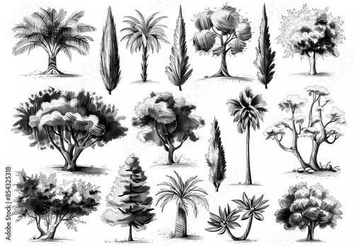 Wallpaper Mural Collection of hand drawn vector trees and plants, Torontodigital.ca