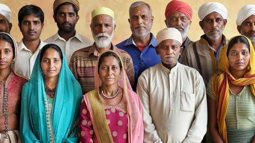 Diverse group of indian people wearing traditional clothes posing together photo