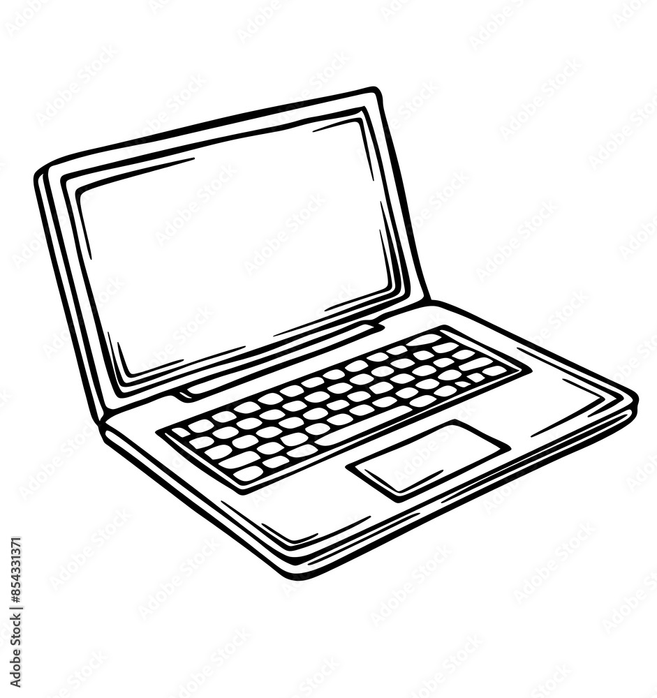 simple line drawing of laptop with blank screen stylized white background vector simple line drawing of laptop with blank screen stylized white background vector