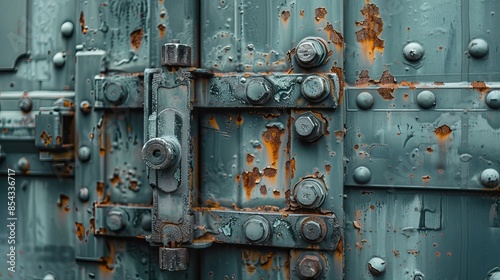 Wallpaper Mural A rusted metal door hinge with many screws Torontodigital.ca